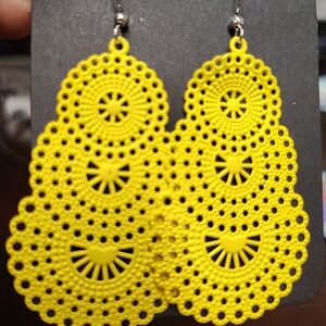 Yellow Lace Pattern Earrings